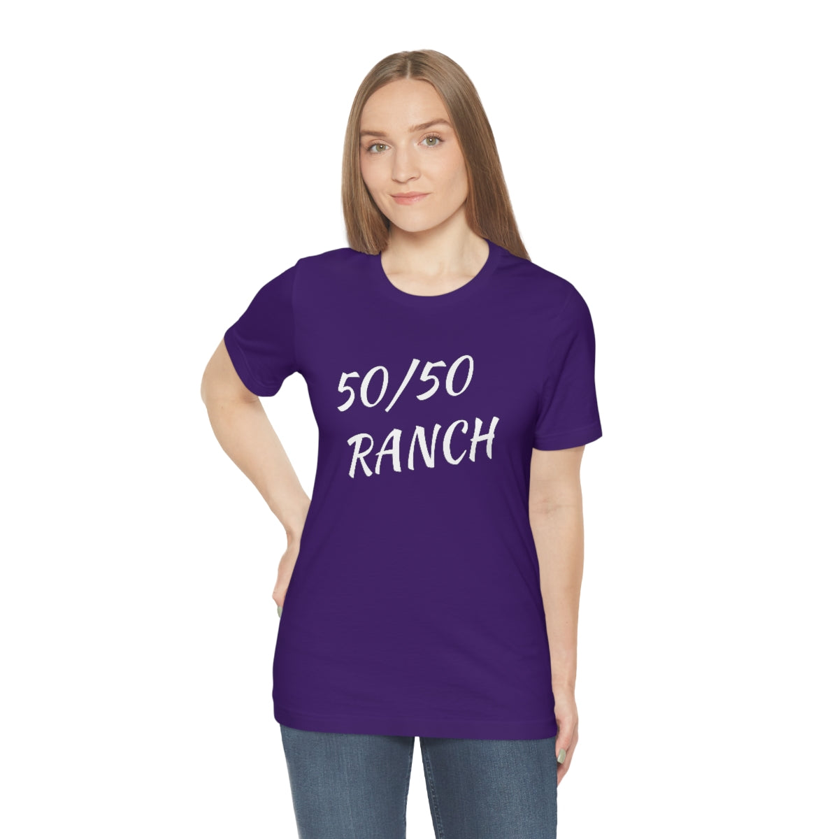 White shirt hot sale with purple writing